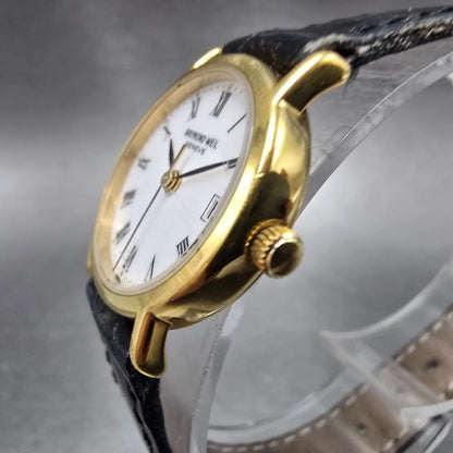 Raymond Weil Watch Women 22mm White Dial Gold Plated Date 5307-2 New Battery2