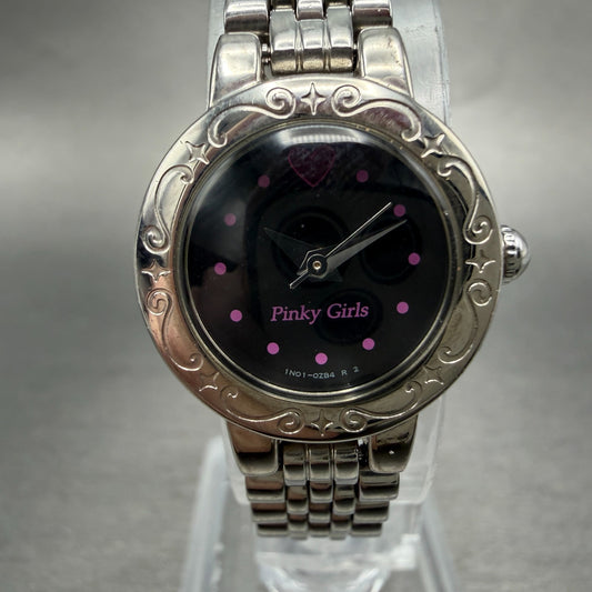 Seiko Pinky Girls Watch Women 20mm Black Dial Silver Tone Round 1N01-0NG0 Newbat0