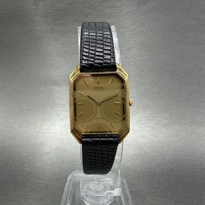 Seiko Lassale Tank Watch Women 20mm Champagne Dial Gold Tone 6730-5299 New Batt5