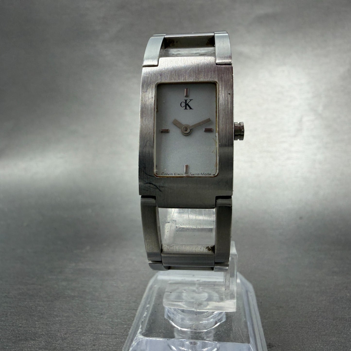 Calvin Klein Tank Watch Women 17mm White Dial Steel Rectangle K4111 New Battery5