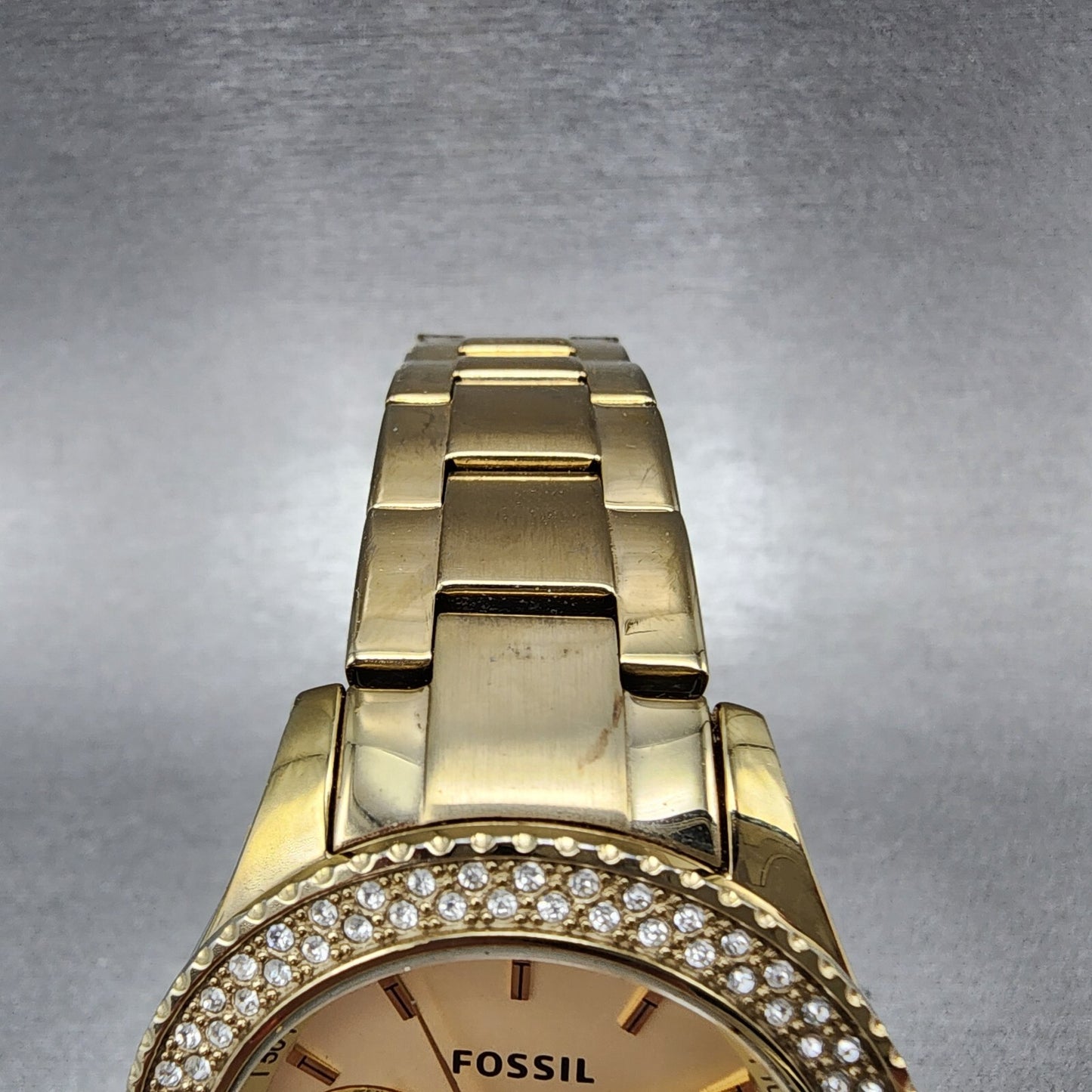 Fossil Stella Glitz Watch Women 37mm Champagne Dial Gold Tone Daydate New Batt4