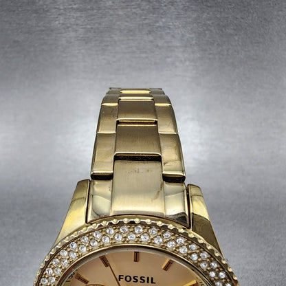 Fossil Stella Glitz Watch Women 37mm Champagne Dial Gold Tone Daydate New Batt4