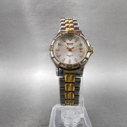 Seiko Sports 50 Watch Women 25mm Silver Dial Two ToneRound 7N820261 New Battery5