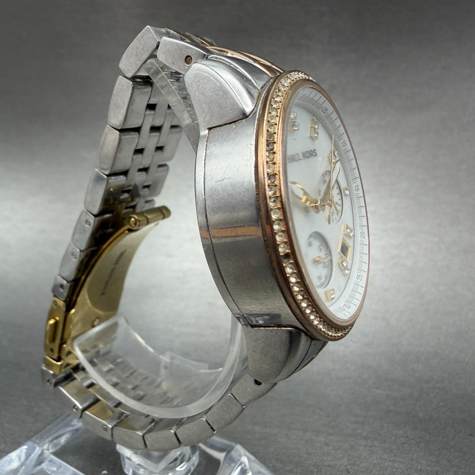 Michael Kors Ritz Chronograph Watch Women 37mm MOP Dial Two Tone New Battery3