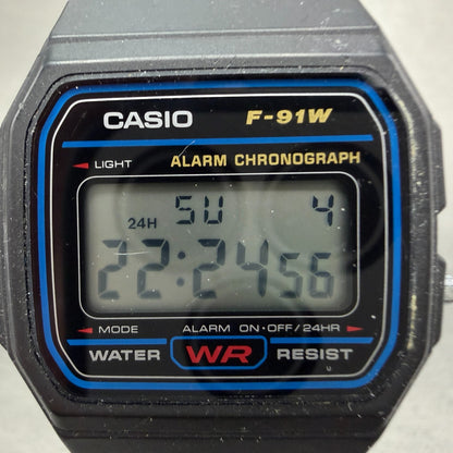 Casio F-91W Watch Men 34mm Digital Black Tone Alarm Chrono 593 New Battery LKJ1