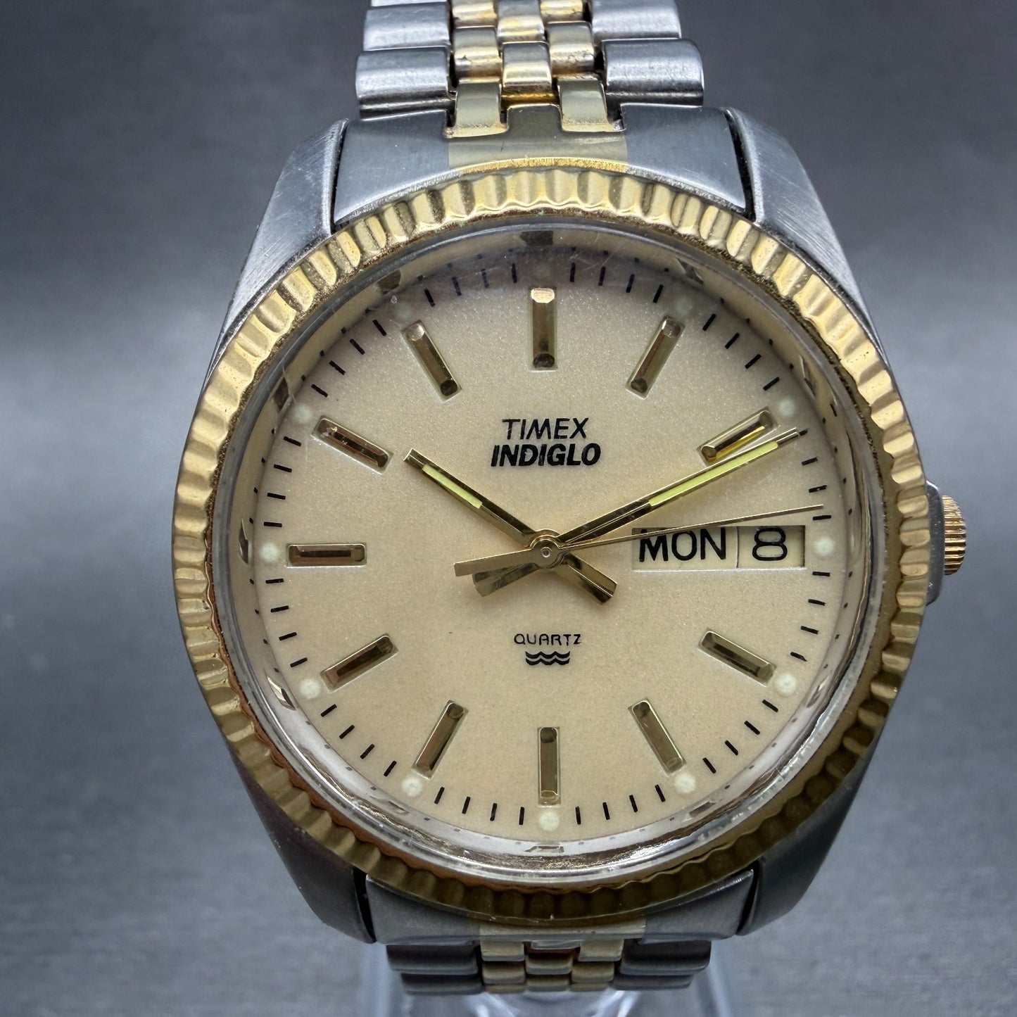Timex President Watch Men 36mm Cream Dial Two Tone Daydate Indiglo New Battery0