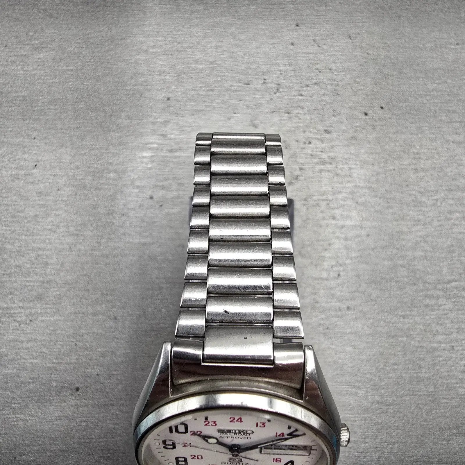Seiko SQ Railroad Approved Watch Men 34mm White Dial Daydate 8223-8049 New Batt4