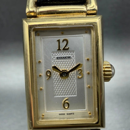 Coach Tank Watch Women 17mm White Dial Gold Tone Rectangle 0312 New Battery1