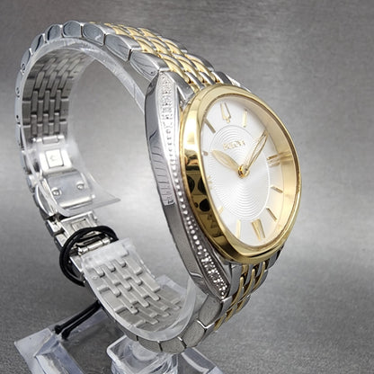 Bulova Diamond Watch Women 30mm Silver Dial Two Tone Diamond Bezel Round 98R2963
