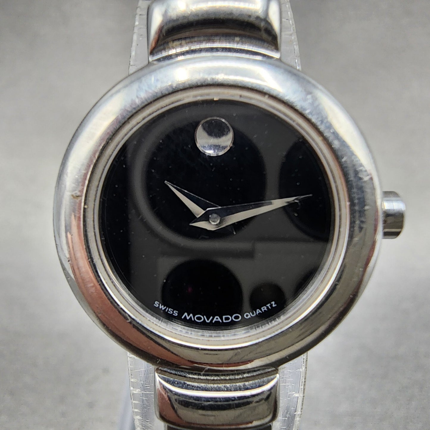 Movado Harmony Watch Women 23mm Black Dial Silver Tone 84.a1.809.a New Battery