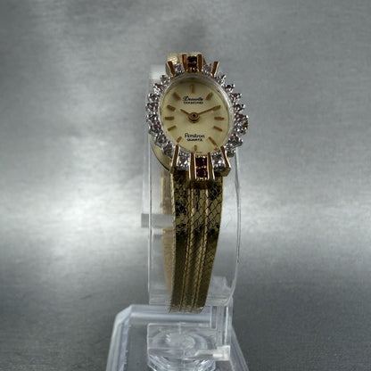 Armitron Deauville Diamond Watch Women 15mm Gold Dial Gold Ruby Oval New Battery5
