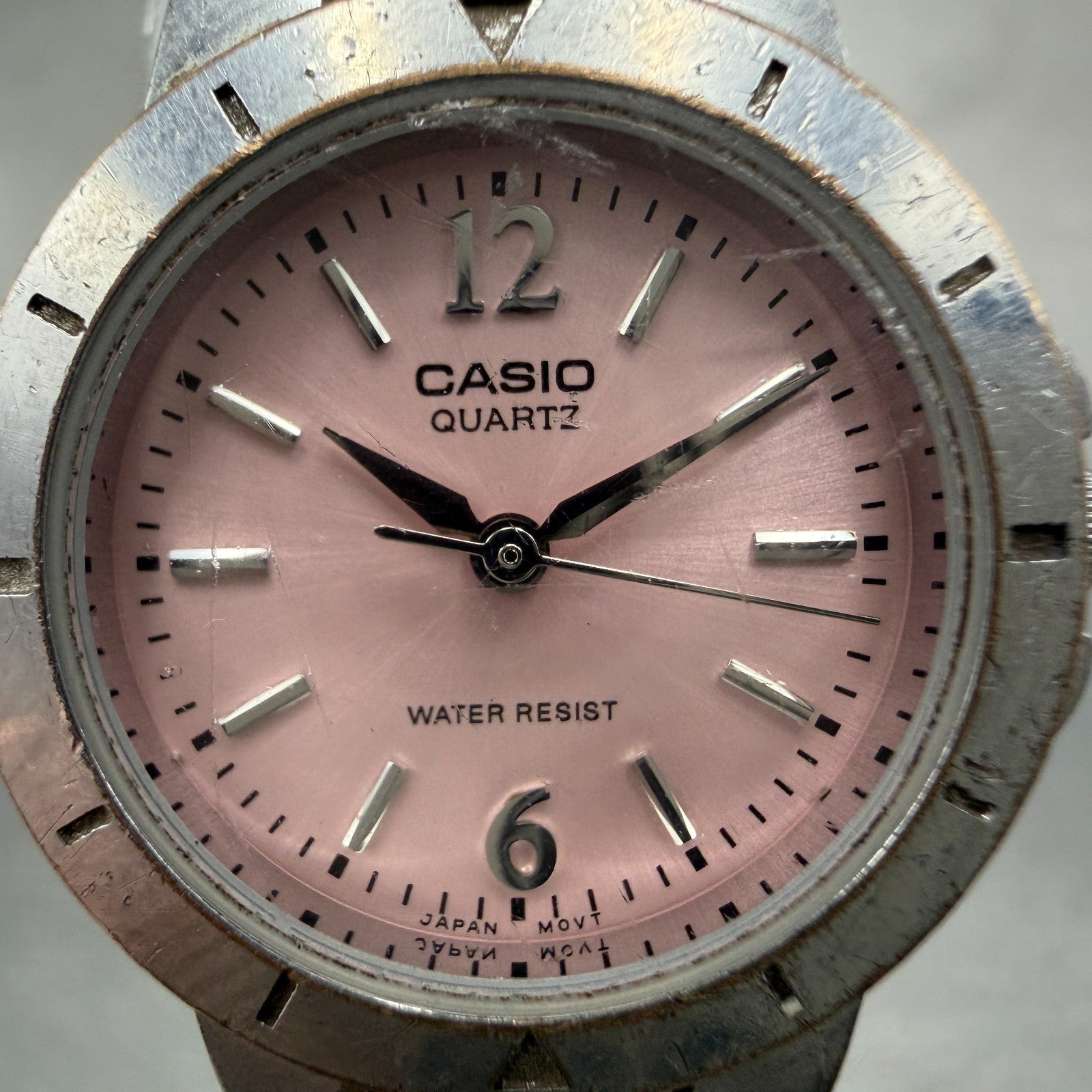 Casio Watch Women 24mm Pink Dial Silver Tone Round LTP-1177 New Battery HT91