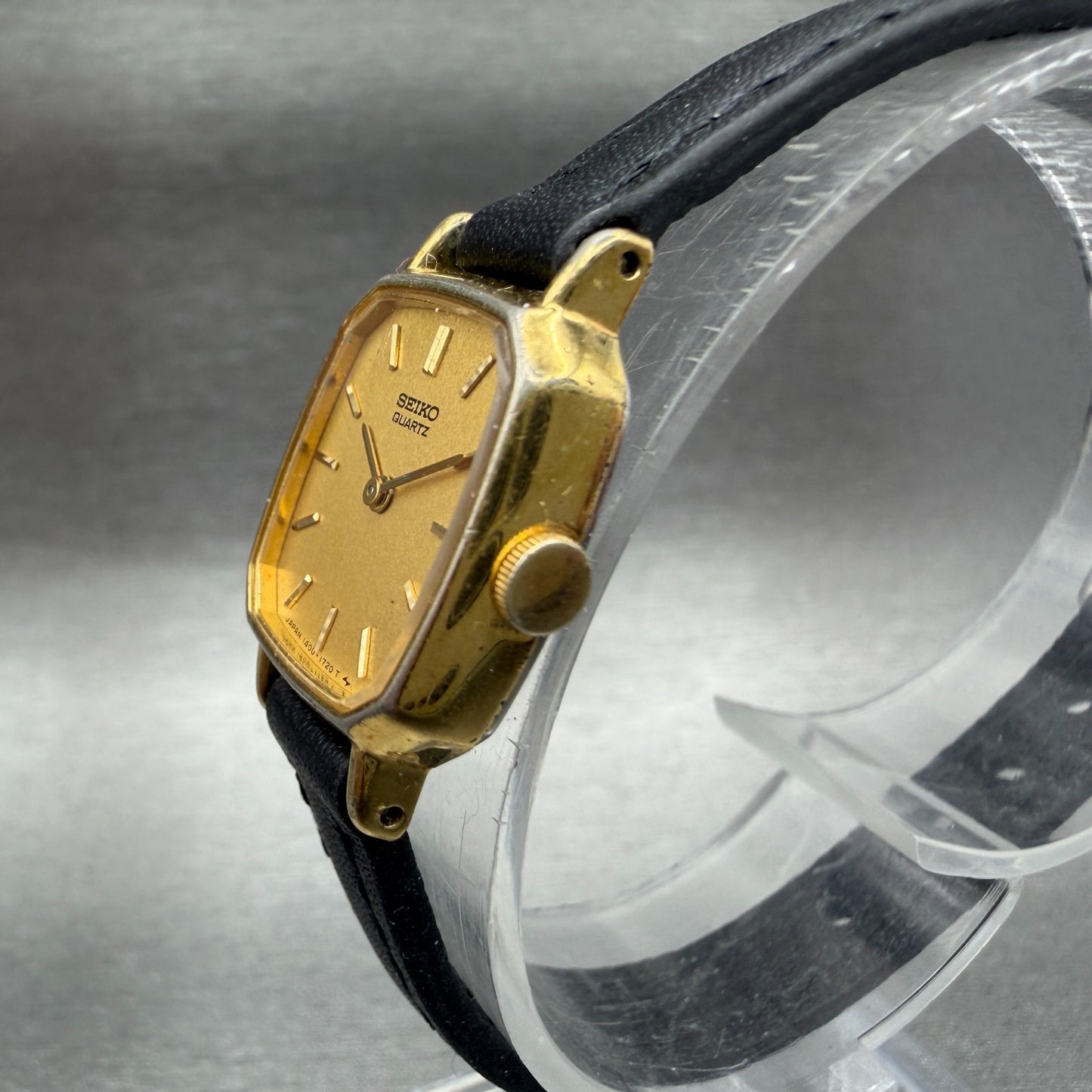 Seiko Watch Women 17mm Gold Dial Gold Tone Octagon 1400-6000 Leather New Battery2