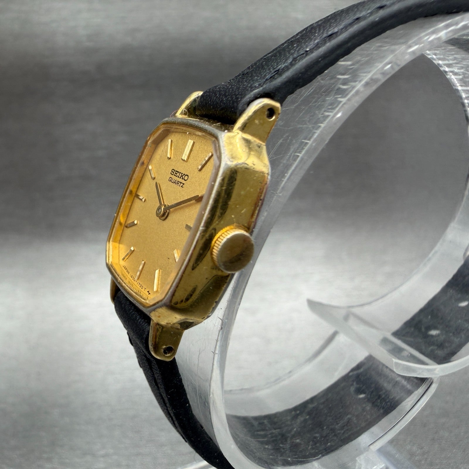 Seiko Watch Women 17mm Gold Dial Gold Tone Octagon 1400-6000 Leather New Battery2