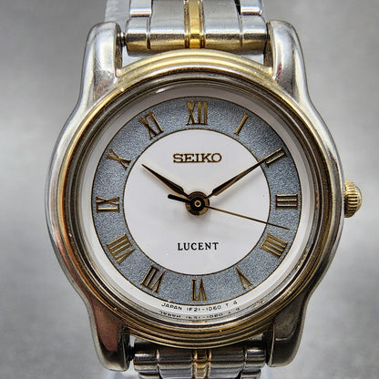 Seiko Lucent Watch Women 22mm White Dial Two Tone Round 1f21-0j80 New Battery