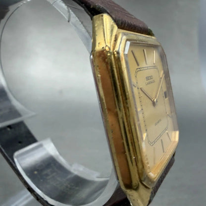 Seiko Lassale Tank Watch Men 28mm Champagne Dial Gold Tone Date 6429-5019 PARTS4