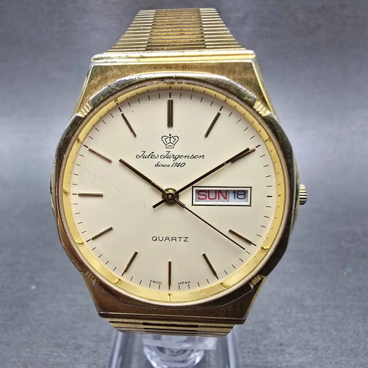 Jules Jurgensen Watch Men 34mm Cream Dial Gold Tone Daydate Round 4505 New Batt0