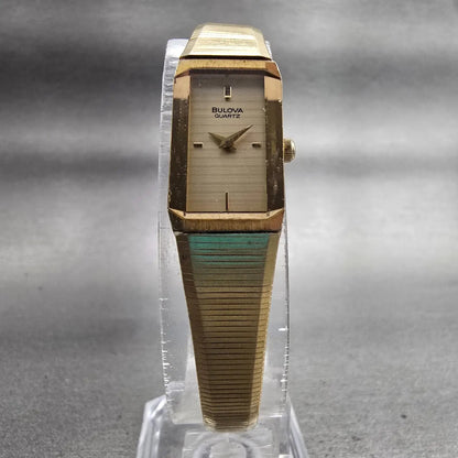 Bulova Tank Watch Women 13mm Champagne Dial Gold Tone Rectangle 92T74 NewBattery5