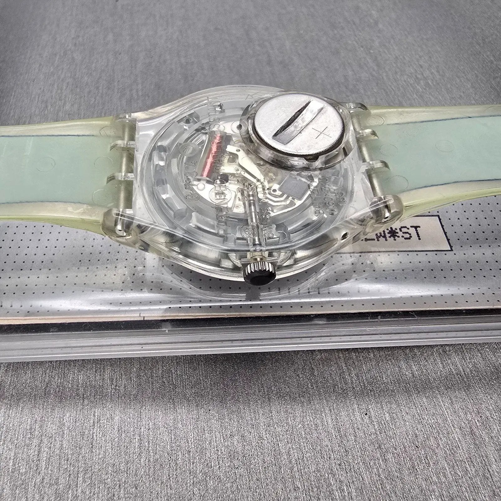 Swatch Gent SMALL IN BIG Watch Men 34mm White Dial Clear Case GK254 New Battery10