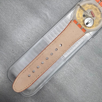 Swatch Squeezed Pumpkin Watch Men 44mm Orange Dial Clear Case SUDK102 New Batt9