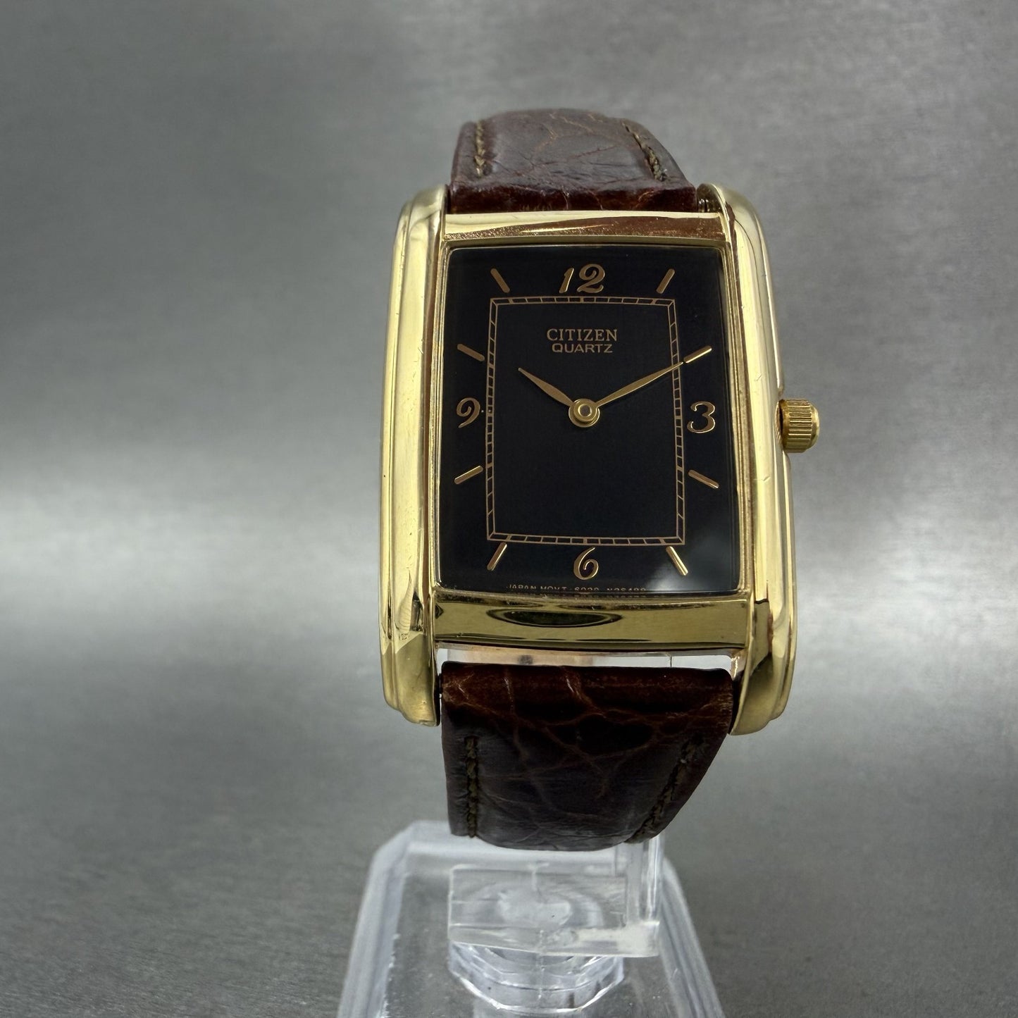 Citizen Tank Watch Men 26mm Black Dial Gold Tone Rectangle 6020-S41908 New Bat Z5