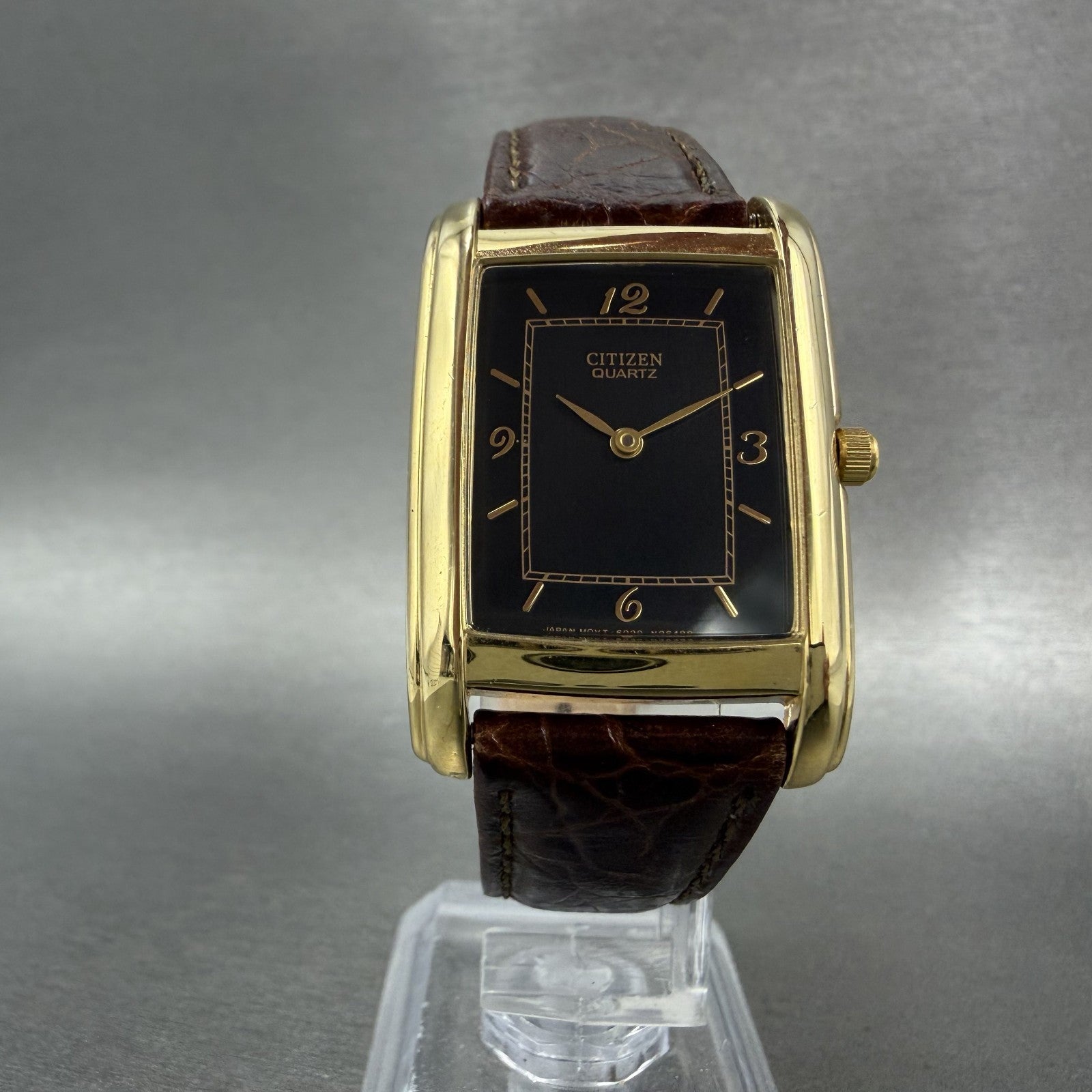 Citizen Tank Watch Men 26mm Black Dial Gold Tone Rectangle 6020-S41908 New Bat Z5