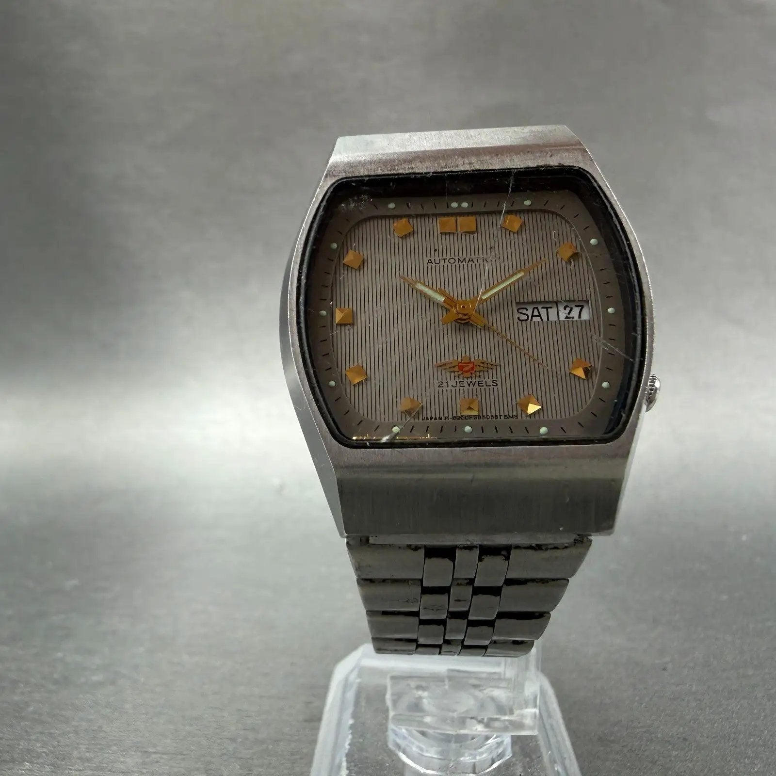 Citizen Eagle 7 Automatic Watch Men 34mm Gray Dial Silver Tone Daydate PARTS VTG5