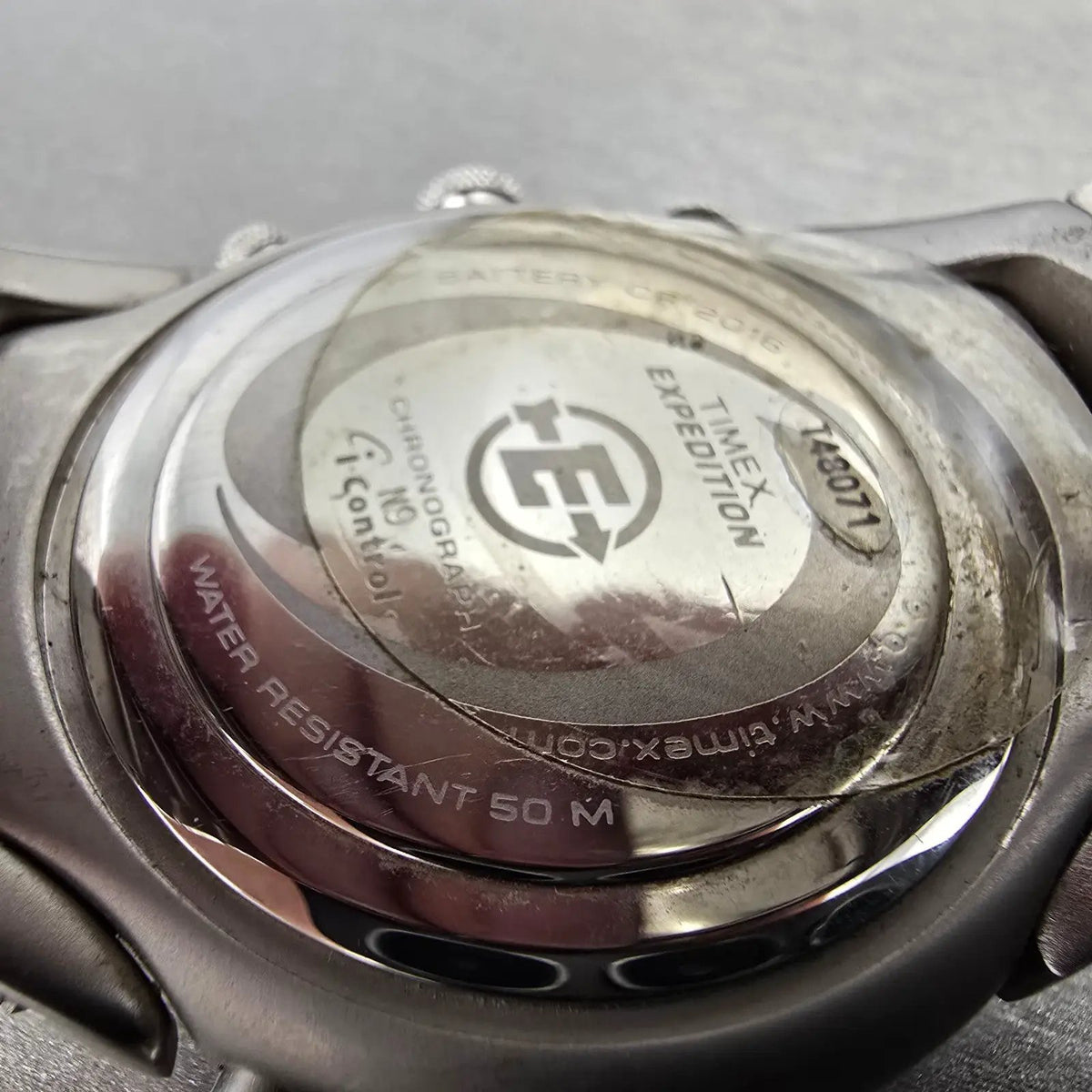 Timex Expedition Chronograph Watch Men 40mm Gray Dial Steel Date Alarm New Batt9