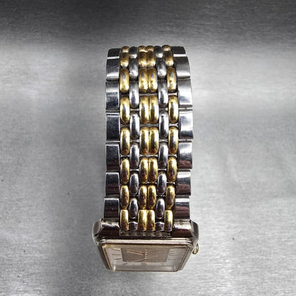 Seiko Tank Watch Men 26mm Gold Dial Two Tone Rectangle V701-5K99 New Battery VTG4