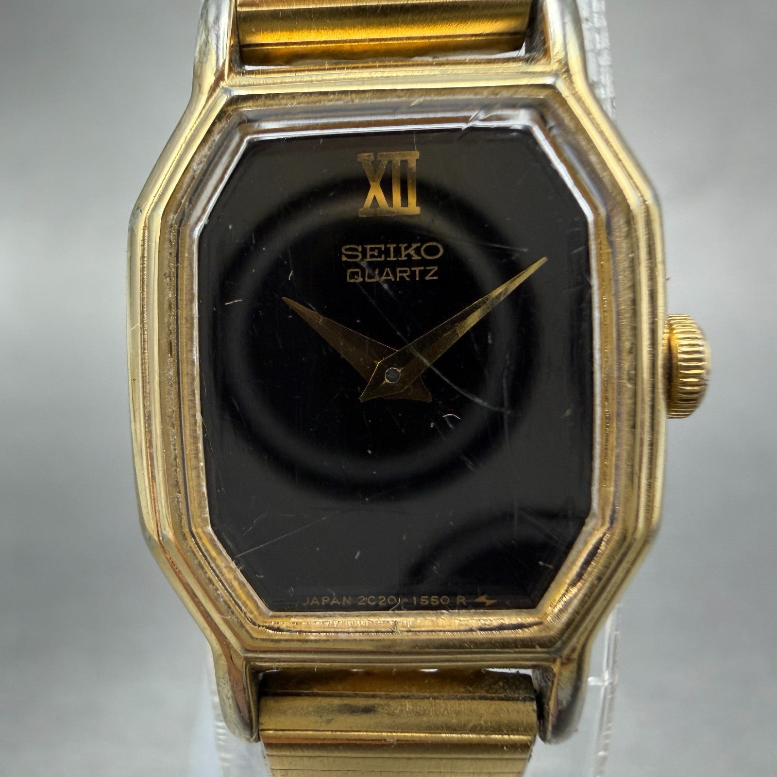 Seiko Watch Women 16mm Brown Dial Gold Tone Octagon 2c20-5760 New Battery VTG 6F1