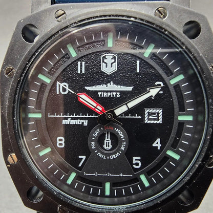Infantry World Of War Ships Watch Men 46mm Black Dial Black Tone Daydate New Bat1