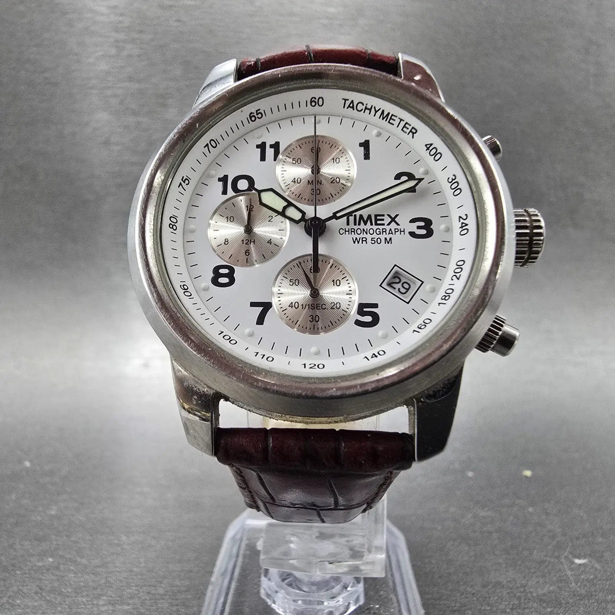 Timex Chronograph H1 Watch Men 38mm White Dial Silver Date Round SR927 New Bath5