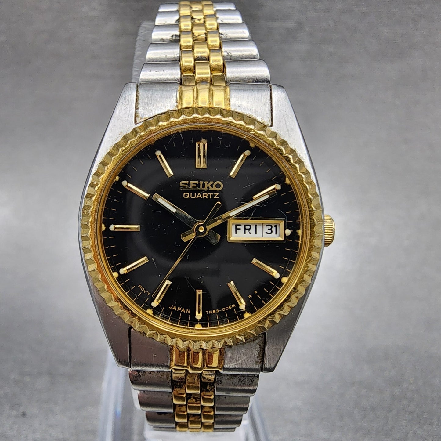 Seiko Watch Women 24mm Black Dial Two Tone Daydate Round 7N830041 New Batt0