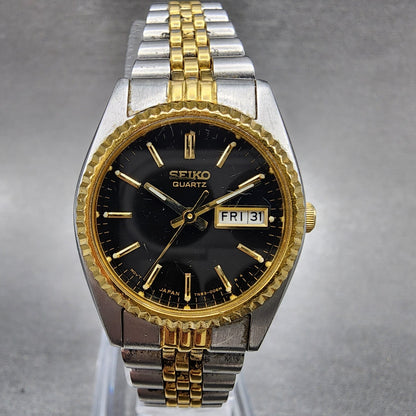 Seiko Watch Women 24mm Black Dial Two Tone Daydate Round 7N830041 New Batt0