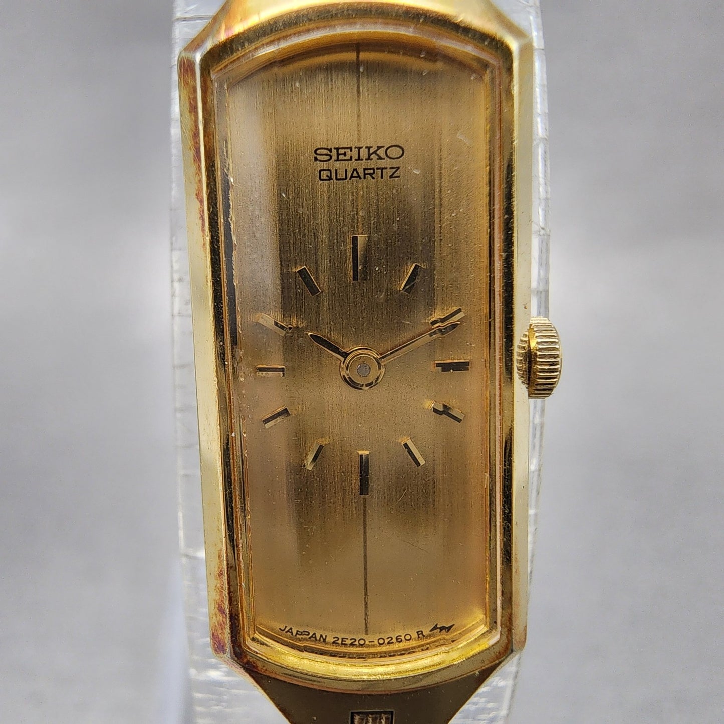 Seiko Watch Women 12mm Champagne Dial Gold Tone Rectangle 2E205179 New Battery1