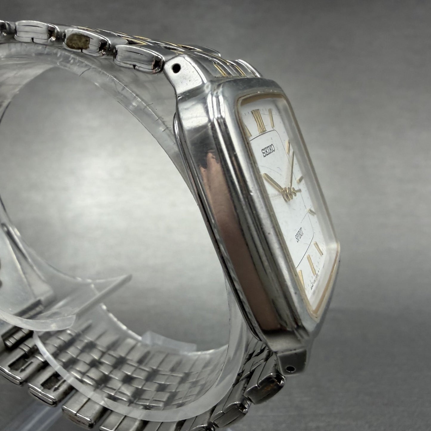 Seiko Spirit Tank Watch Men 28mm White Dial two Tone 7n01-5210 New Battery AL3