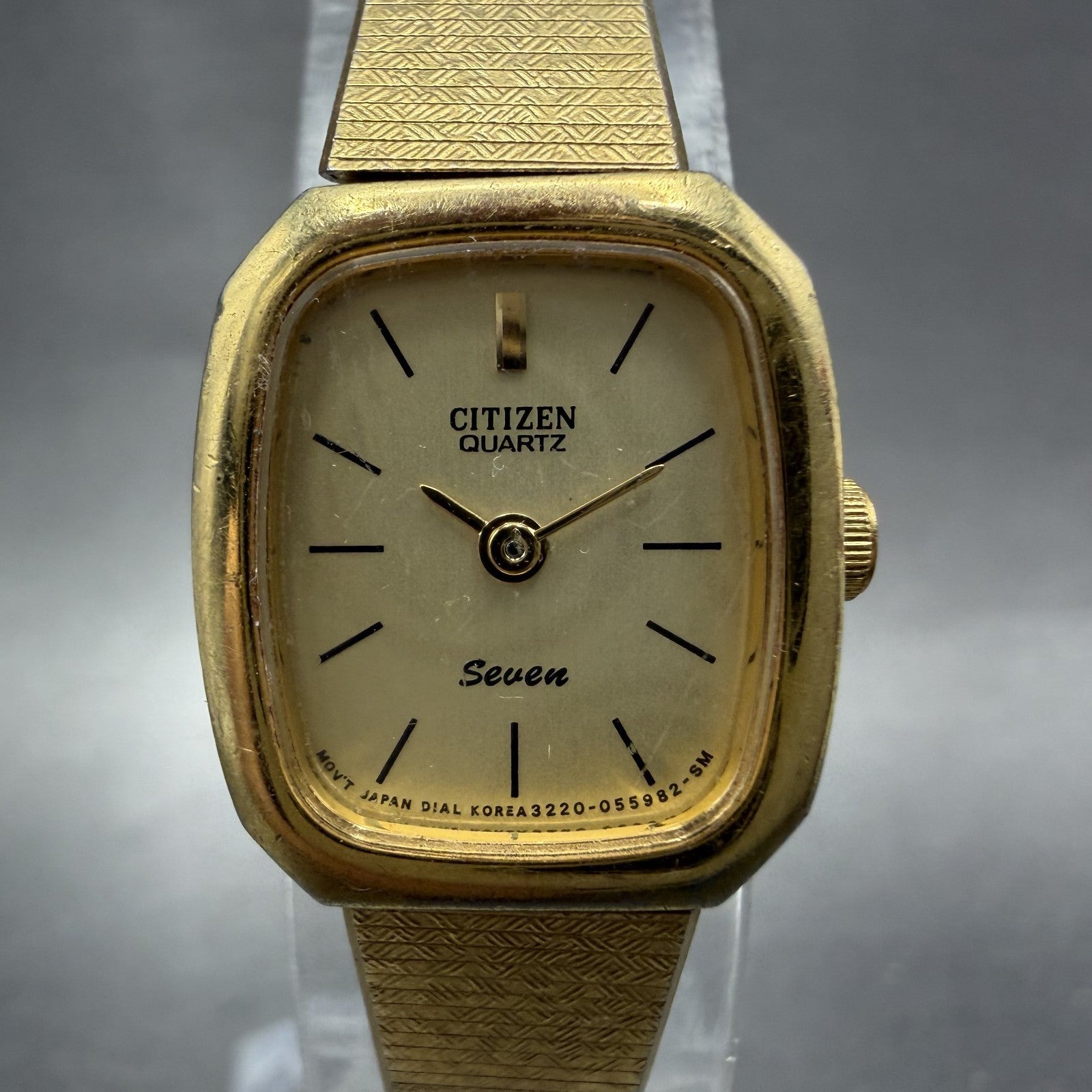 Citizen Seven Watch Women 17mm Champagne Dial Gold Tone Rectangle New Battery BD1