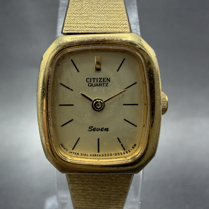 Citizen Seven Watch Women 17mm Champagne Dial Gold Tone Rectangle New Battery BD1