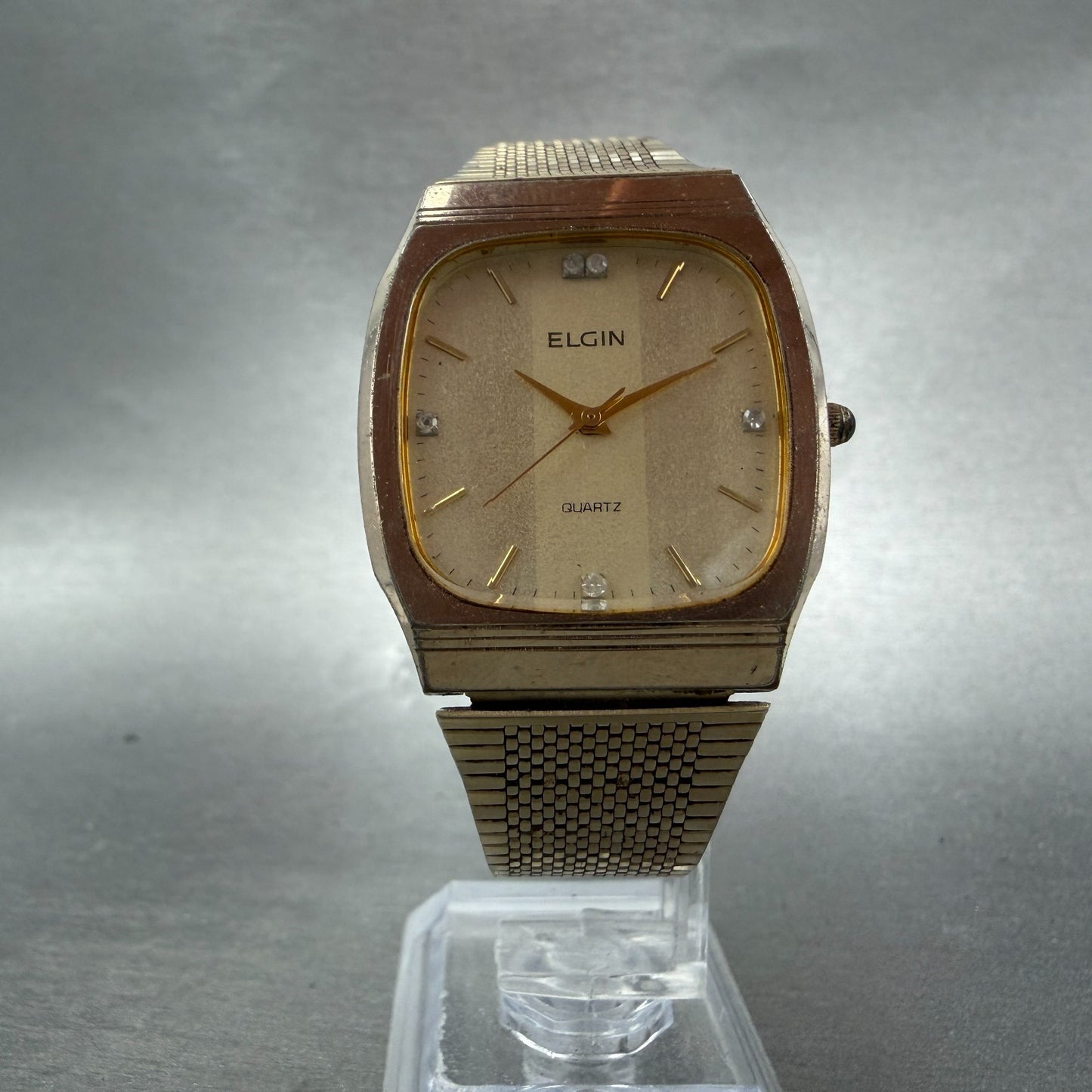 Elgin Tank Watch Men 30mm Champagne Dial Gold Tone Rectangle FK286 New battery5