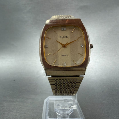 Elgin Tank Watch Men 30mm Champagne Dial Gold Tone Rectangle FK286 New battery5