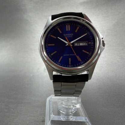 Casio Watch Men 37mm Blue Dial Silver Tone Daydate Round MTP-1239DJ New Battery5