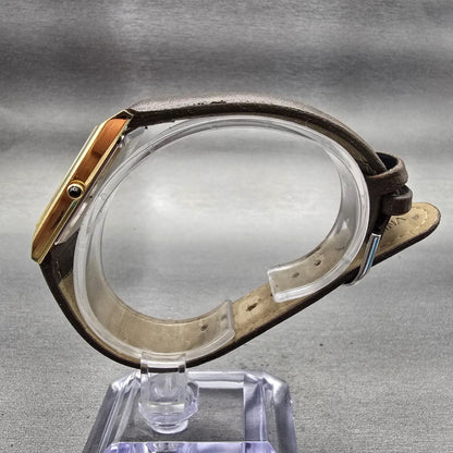 Seiko Pulsar Tank Watch Men 25mm Black Dial Gold Tone Rectangle V500-5A70 NewBat6