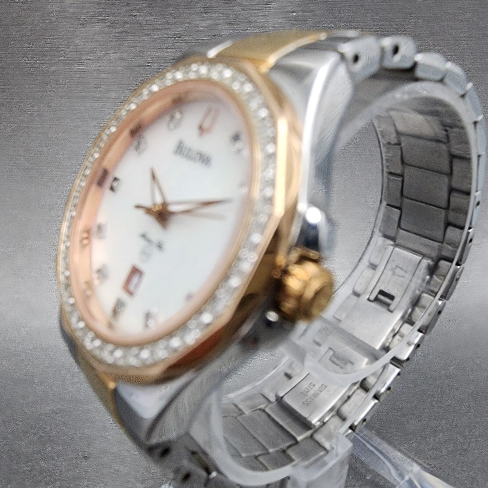 Bulova Marine Star Watch Women 30mm MOP Dial Two Tone Date Diamonds 98W11 NewBat2