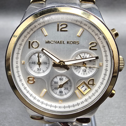 Michael Kors Runway Chronograph Watch Women 38mm Two Tone Twist Chain New Batt1