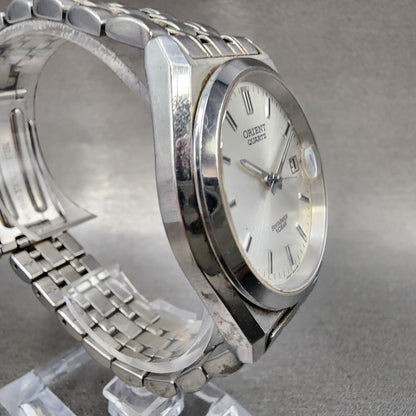 Orient Swimmer Watch Men 36mm Silver Dial Silver Tone Date Round READ New Batt3
