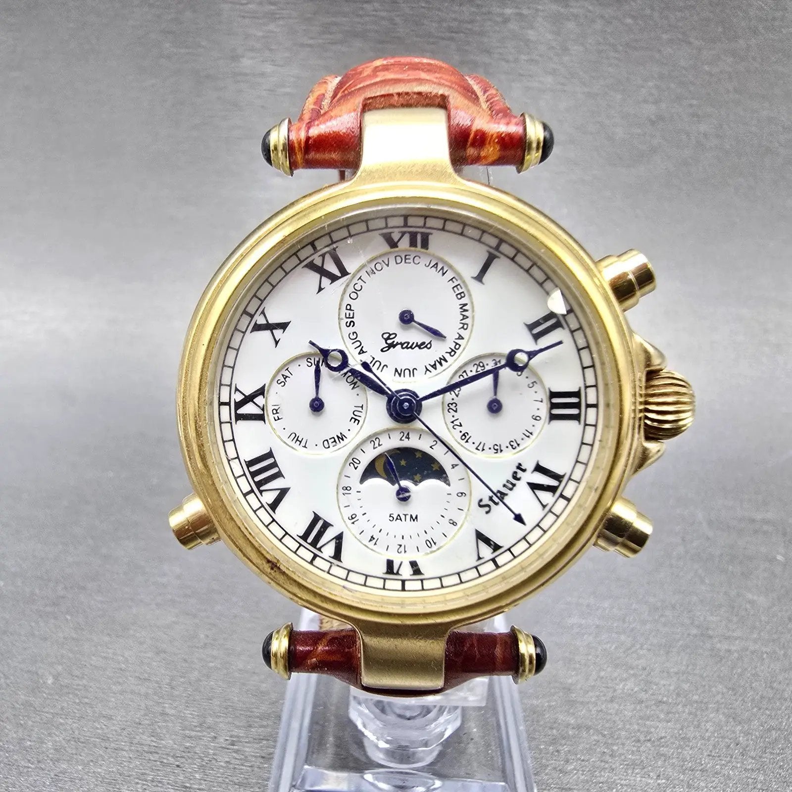 Stauer Graves 33 Watch Men 39mm White Dial Gold Triple Calendar Automatic Runs1
