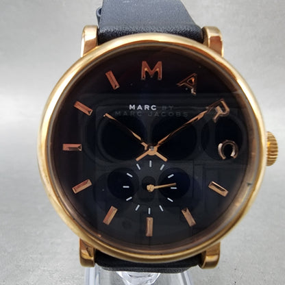 Marc Jacobs Baker Watch Men 37mm Blue Dial Rose Gold Tone Small Seconds New Batt1