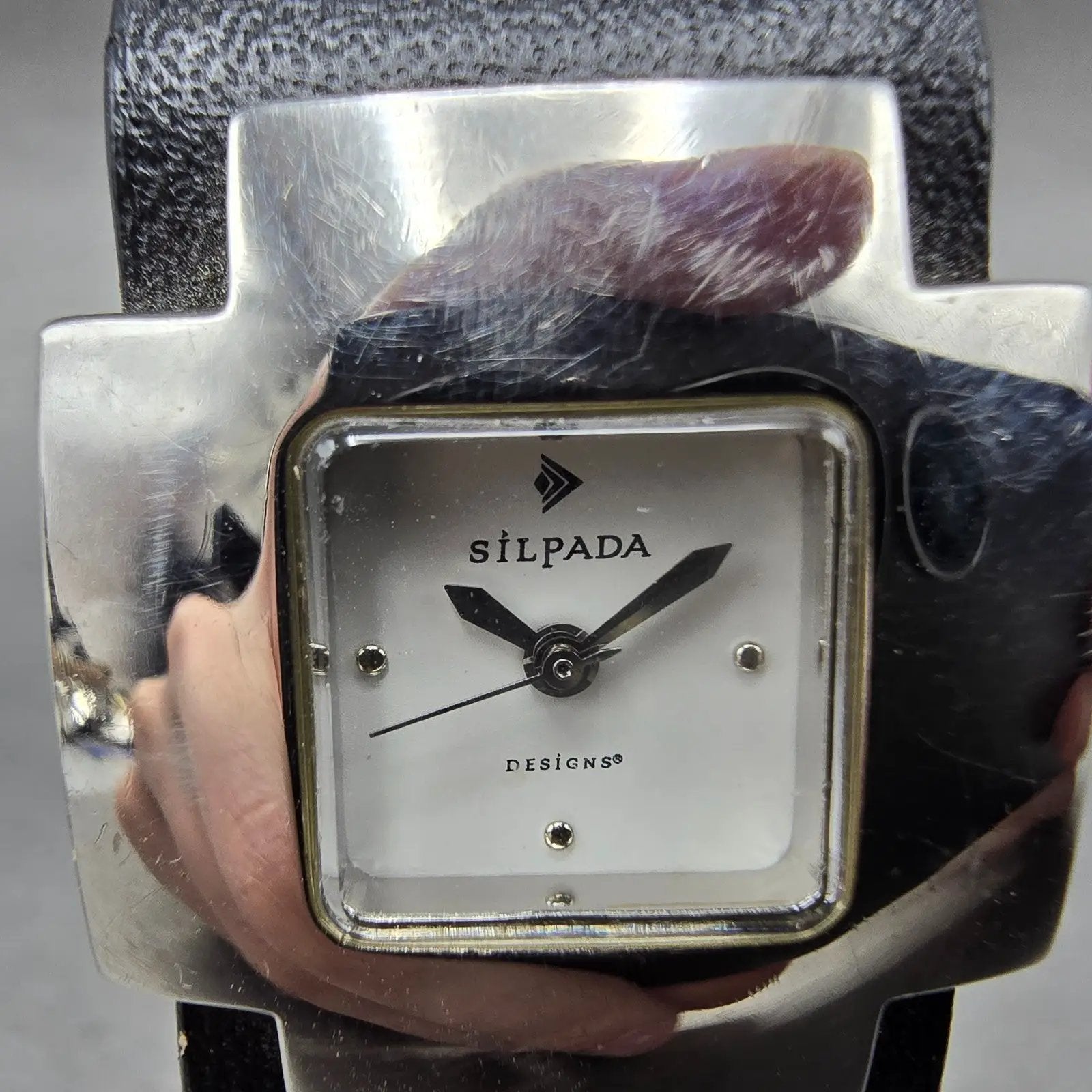 Silpada Tank Watch Women 25mm White Dial Silver Tone Rectangle New Battery1