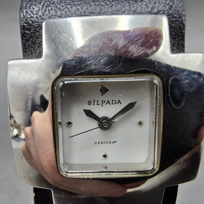 Silpada Tank Watch Women 25mm White Dial Silver Tone Rectangle New Battery1