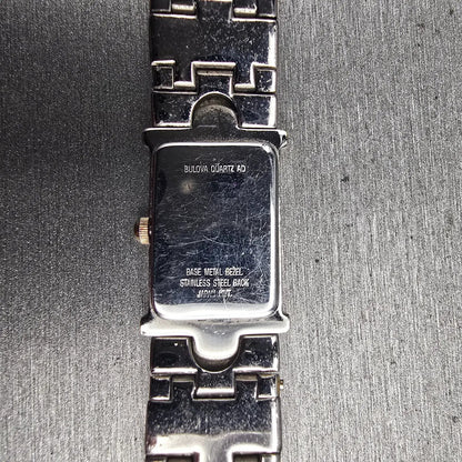 Bulova Watch Women 15mm White Dial Two Tone Rectangle 98T31 New Battery10